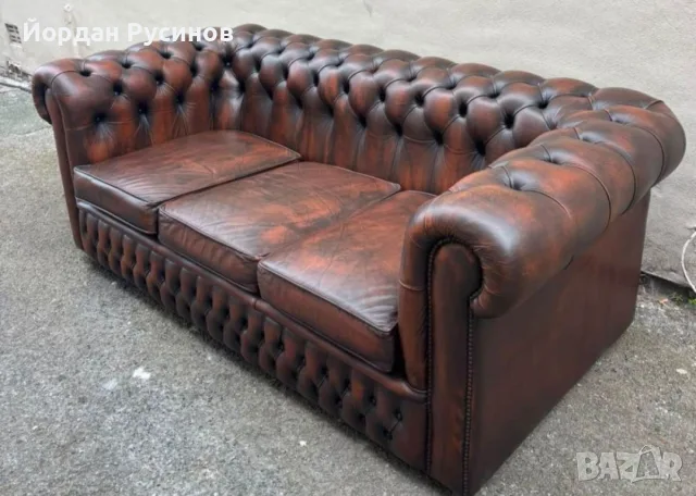 Оригиналне кожени диван Chesterfield Честърфийлд естествена телешка кожа Внос, снимка 7 - Дивани и мека мебел - 55376647