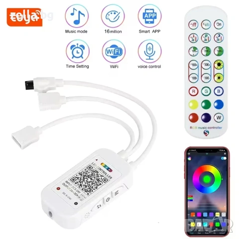 Smart WiFi RGB LED контролер Tuya, дистанционно с 24 бутона, димер, музикален и гласов контрол 10332, снимка 3 - Друга електроника - 54672329