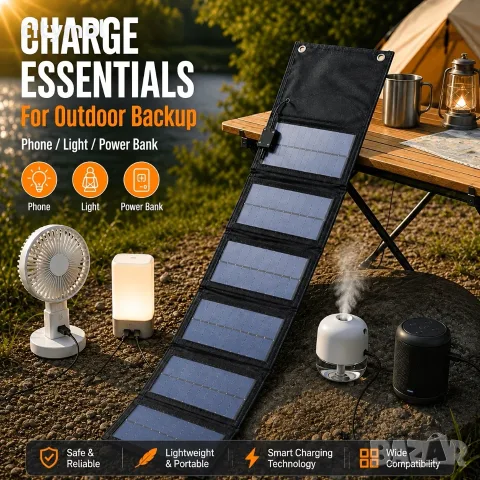 Foldable Solar Panel 45W, сгъваем соларен панел, 6 панела, USB изход, снимка 4 - Външни батерии - 55375694