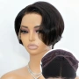 Къса черна перука с дантела 13x4 - скосен боб, естествен ефект, снимка 2