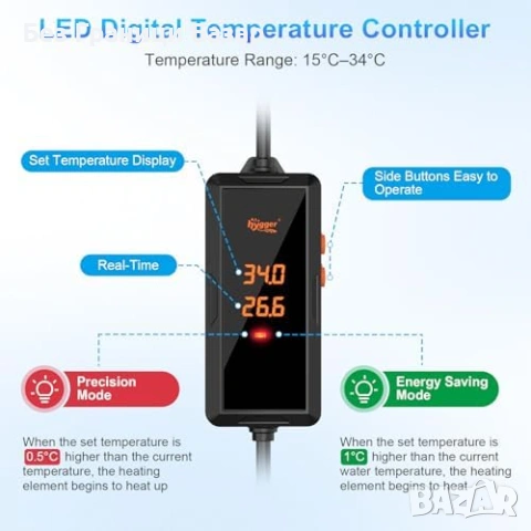 Нов hygger 500W аквариумен нагревател за риби и костенурки 283–492 л, снимка 3 - Оборудване за аквариуми - 54923716