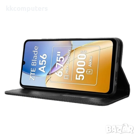 ZTE Blade A56 калъф – портфейл с ретро текстура, подставка, слотове за карти, протектор, 4 цвята, снимка 4 - Калъфи, кейсове - 54639603