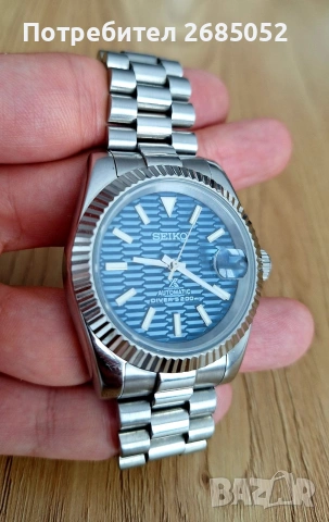 Мъжки часовник Seiko Datejust Mod син циферблат, снимка 2 - Мъжки - 55050624