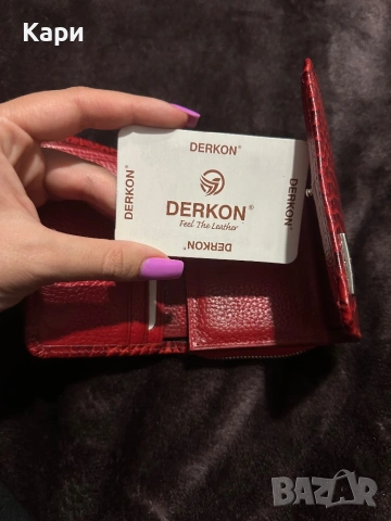 Дамско червено портмоне естествена кожа Derkon , снимка 4 - Чанти - 54732896