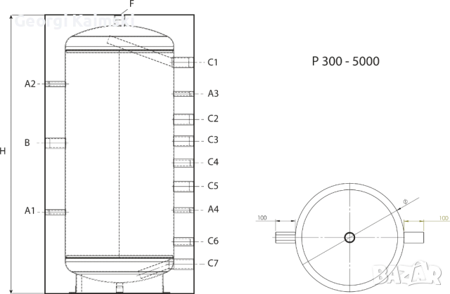 Буферен съд SUNSYSTEM P500 500л без серпентини с изолация, снимка 2 - Бойлери - 54785966