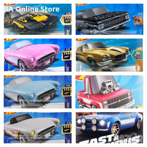 Hot Wheels Barbie Corvette; Viper; Mustang; Impala; Shelby; Camaro; Firebird; GT; KITT; Tesla; Silve