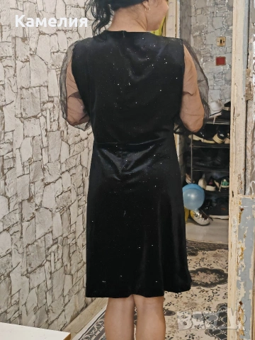 къса черна рокля с тюлени ръкави. , снимка 4 - Рокли - 54056811