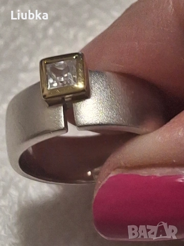 сребърен пръстен с позлата и циркон, снимка 3 - Пръстени - 53977982