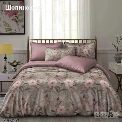 Флорални десени от памучен сатен с ластик, 4 части   4 части, двоен комплект С ЛАСТИК, снимка 3 - Спално бельо - 54068590