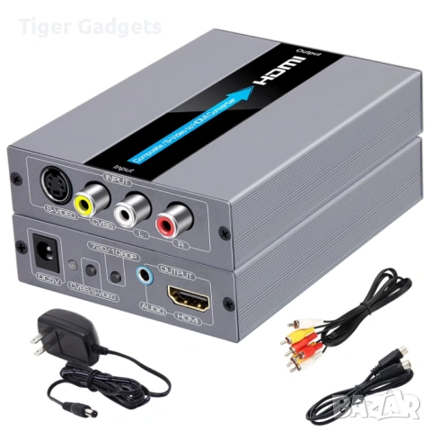 RCA / S-Video към HDMI Converter – AV / CVBS / S-Video to HDMI адаптер с кабели, 720P / 1080P