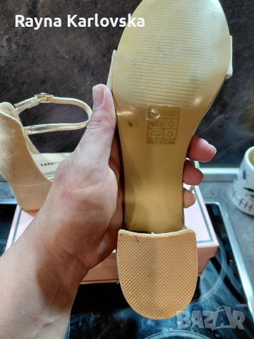 Нови елегантни бежови сандали Zapatos с дебел ток – Номер 38, снимка 7 - Сандали - 54393303