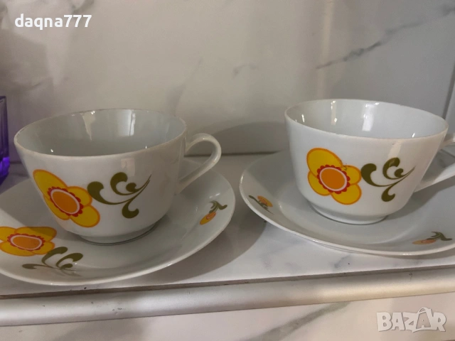 Сет от 2 чаши с чинийки от 70-те години ГДР