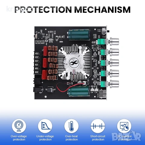 аудио Усилвател 2+1  2x160 W + 220 W  субуфер Bluetooth TDA7498E Chip, снимка 6 - Ресийвъри, усилватели, смесителни пултове - 55092418