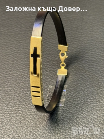 Силиконова гривна със златен кръст 585 14 карата zlatna grivna krast gold