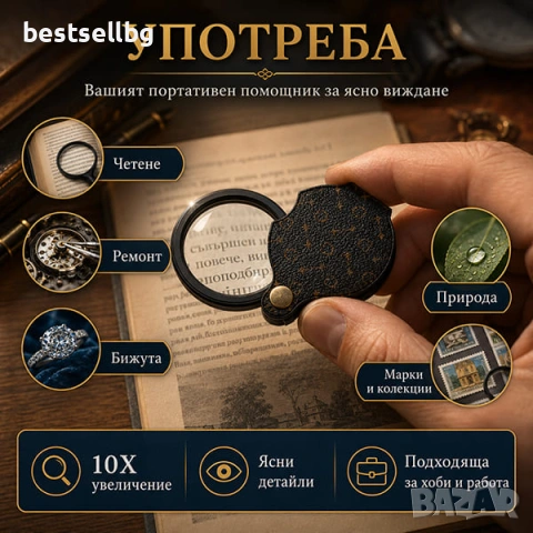 Сгъваема увеличителна ръчна лупа голямо увеличение 10x за четене мини, снимка 2 - Други инструменти - 47547580