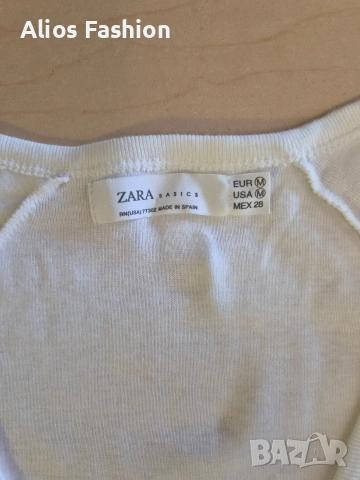 Оригинална бяла дамска тениска ZARA Basics, снимка 3 - Тениски - 55055869