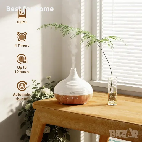 ASAKUKI 300ml дифузер за етерични масла с 4 таймера и 14 цветни LED светлини | Ултразвуков дифузер , снимка 3 - Овлажнители и пречистватели за въздух - 55531767