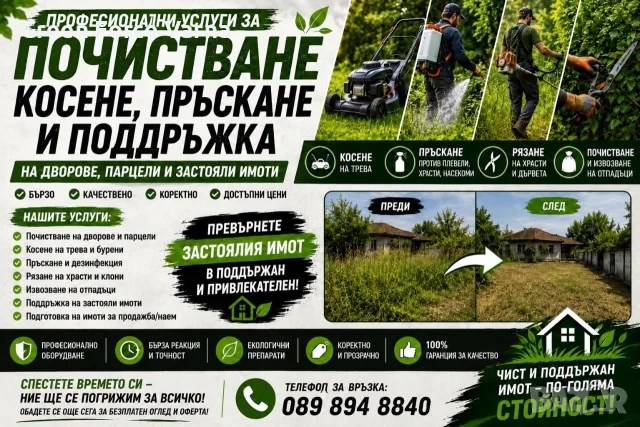 Косене, почистване и поддръжка на дворове