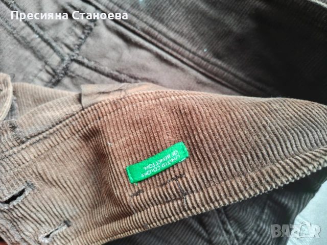 Дамски кадифен костюм United Colors of Benetton (сако и пола) – кафяв цвят, снимка 5 - Костюми - 54639452