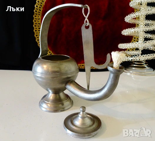 Калаена маслена лампа Аладин,печат,калаена сватба. , снимка 4 - Антикварни и старинни предмети - 54527489