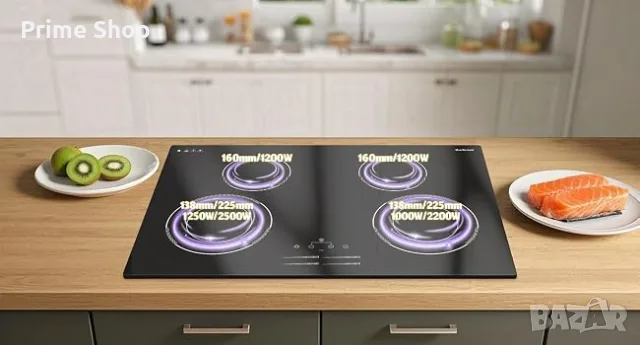 Стъклокерамичен плот за вграждане 77см, 7100W, 4 зони (2 двойни), стоманена рамка, Karienvir, снимка 9 - Котлони - 55677382