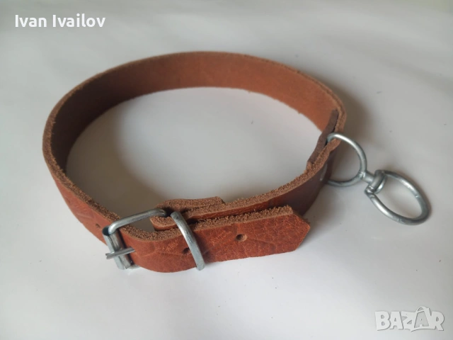 Кожена каишка за куче 60см с върток – кафява, ширина 2.5см