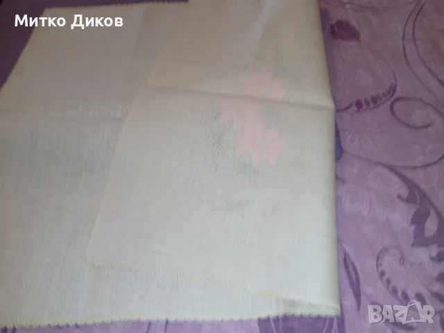 Каре ръчна изработка 66х63 см и покривка ленена 50х36см цвете щампа , снимка 10 - Декорация за дома - 55570751