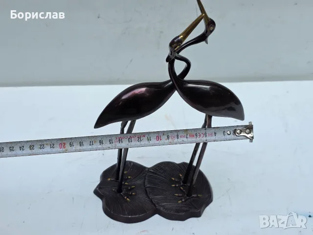 Бронзова статуетка на чапли, снимка 4 - Статуетки - 55607410