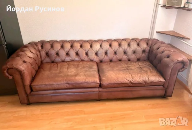 Оригиналне кожени диван Chesterfield Честърфийлд естествена телешка кожа Внос, снимка 2 - Дивани и мека мебел - 55376647