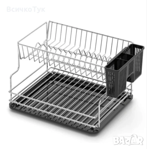 ✨Сушилник за съдове TEKNO TEL KB-005BP , 2 нива , Хром-черно , 42 x 30 x 21 см 