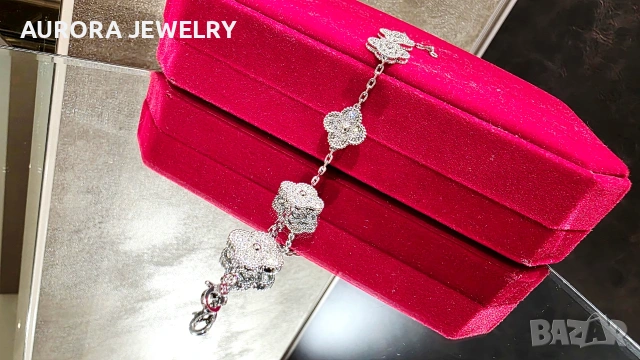 Van Cleef & Arpels VCA 5 Motifs Silver Diamonds Vintage Alhambra Дамска Гривна, снимка 5 - Гривни - 54423350