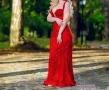 Официална Червена дизайнерска рокля, снимка 4