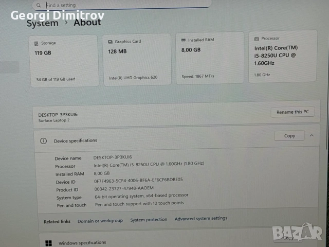 Microsoft Surface Laptop 2 i5-8250U/8RAM/128SSD, снимка 4 - Лаптопи за работа - 54984305