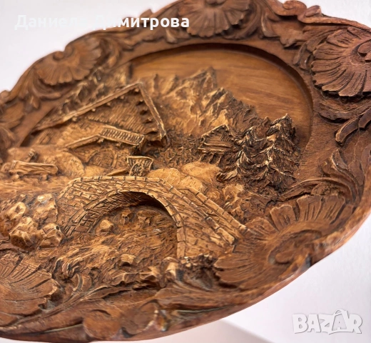 Ретро стенна чиния, дърворезба, снимка 2 - Други - 55154275
