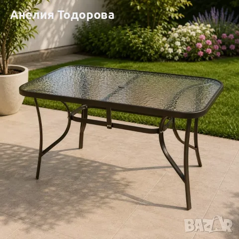 ГРАДИНСКА МАСА, 140/80/72 СМ МЕТАЛ СЪС СТЪКЛО ЧЕРНА 