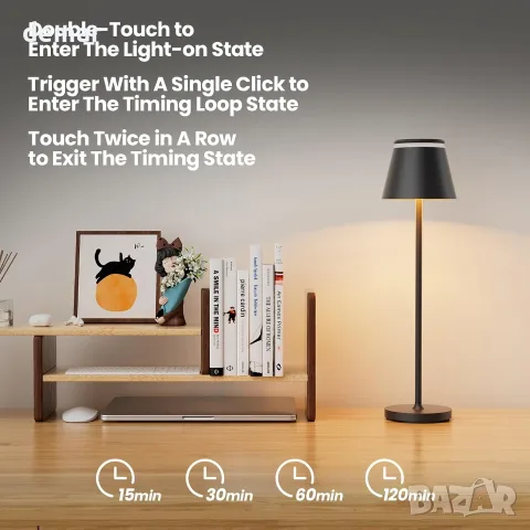 LED настолна лампа на батерия, USB-C зареждане и дистанционно, снимка 6 - Настолни лампи - 55537414