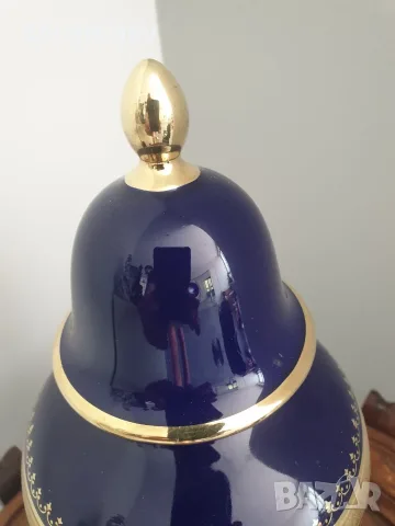 Royal KPM кобалт 25см/КПМ Бавария стара немска порцеланова ваза с капак/урна, снимка 4 - Вази - 55578367