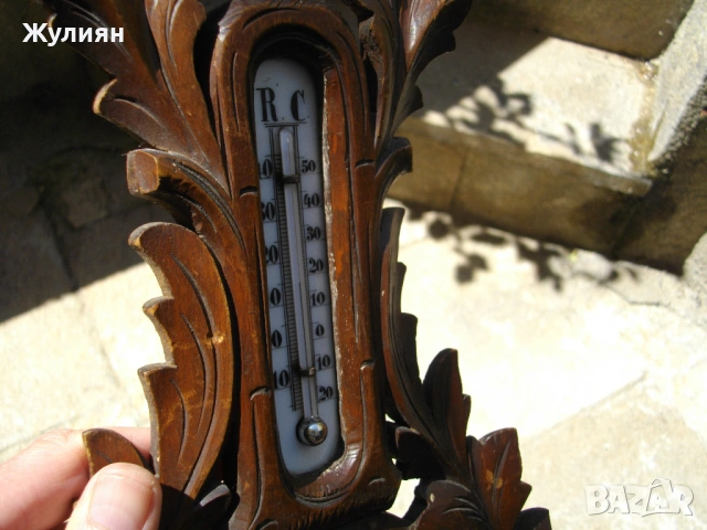  СТАР БАРОМЕТЪР ТЕРМОМЕТЪР ШВАРЦВАЛД ДЪРВОРЕЗБА, снимка 6 - Антикварни и старинни предмети - 54449066