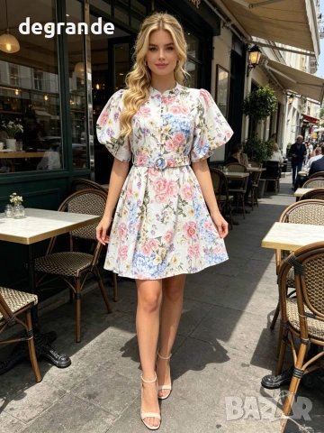 🎀Кукленски Модел Рокля с Буфан Ръкави във Флорални Мотиви, снимка 4 - Рокли - 55005011