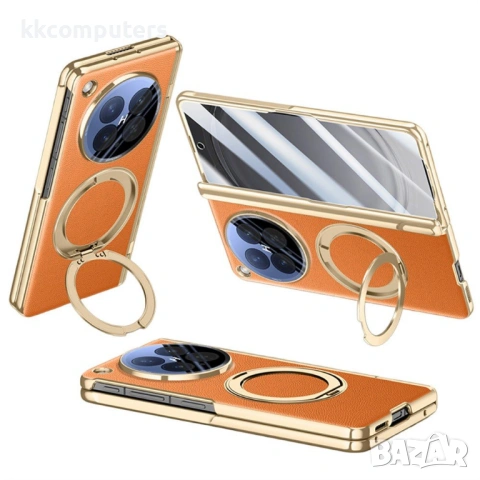 Магнитен Кожен Калъф за Oppo Find N6 5G - PC+Акрил+PU, 360° метален пръстен, С включено стъкло, 4 цв