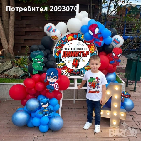Украса с балони, светещи цифри и парти тениски с щампа за рожден ден