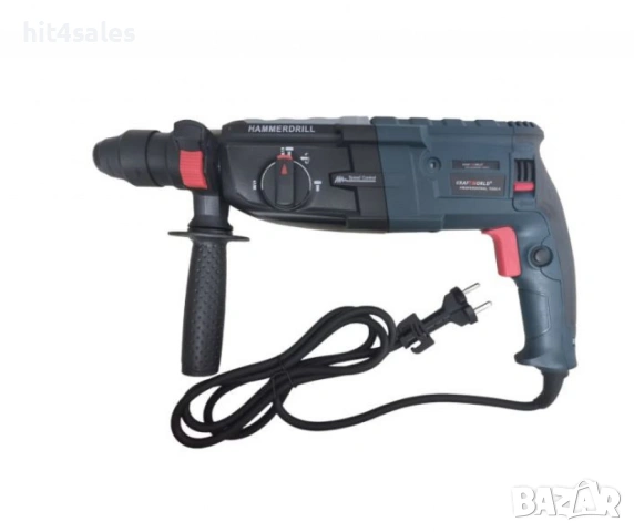 Перфоратор 1100W с 2 патронника и SDS Plus дръжка - Комплект с куфар kraftroyal, снимка 3 - Перфоратори - 54072493