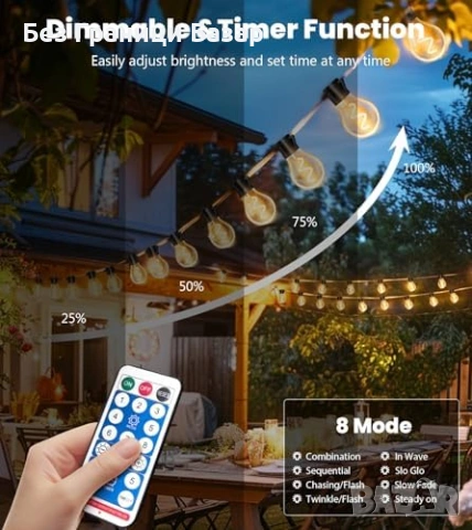 Нови лампи Соларни LED гирлянди 12 метра USB IP65 дистанционно за двор градина, снимка 5 - Външни лампи - 54571769