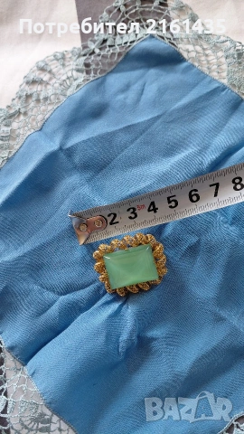 Ретро брошка. Безупречна. Стъклен камък Котешко око., снимка 3 - Антикварни и старинни предмети - 54083867