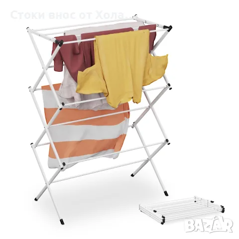 Сгъваем сушилник за дрехи Relaxdays с 11 пръчки, метален, компактен дизайн