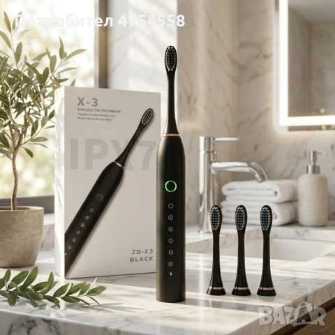 Ултразвукова електрическа четка за зъби X3 Sonic, 6 режима на работа, 4 накрайника, IPX7