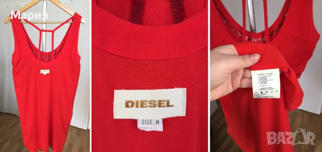 М размер Diesel Дамска Рокля Червена Паети Дизел Елегантна Официална/Ежедневна Вечерна, снимка 3 - Рокли - 54989651
