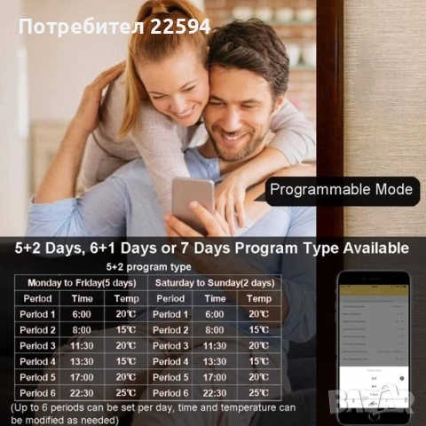 KETOTEK WiFi Термостат за Електрическо Подово Отопление Програмируем с Приложение – Бял, снимка 3 - Друга електроника - 54967570