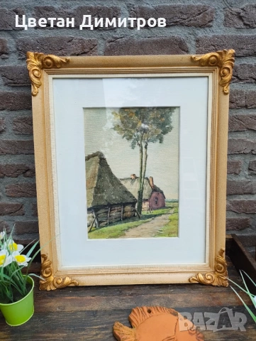 холандска акварелна картина с рустикален пейзаж, снимка 3 - Картини - 54083937