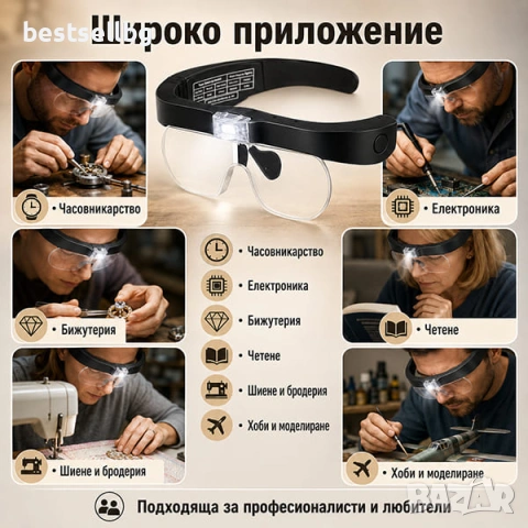 Увеличителни очила лупа за глава осветление за четене шиене бродиране, снимка 2 - Други инструменти - 42354803